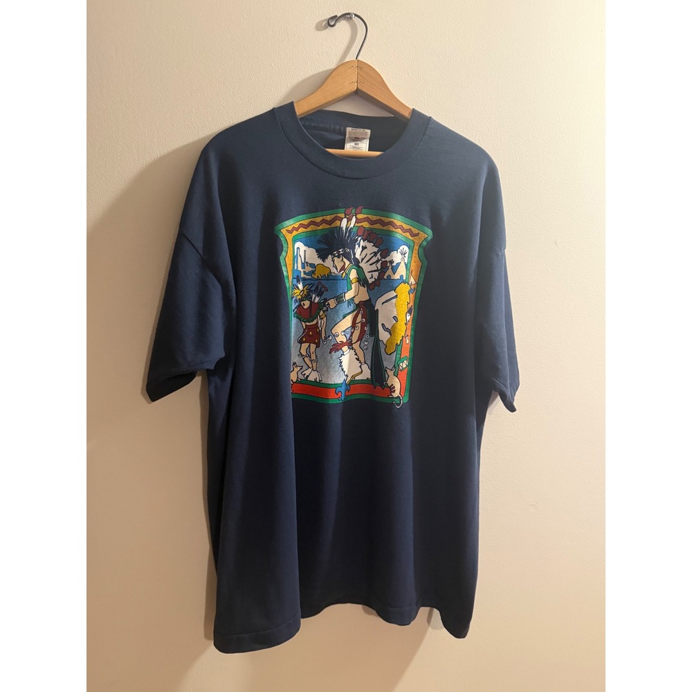 Vintage 90s Fruit of the Loom BEST Native American Graphic T-Shirt Navy XXL USA